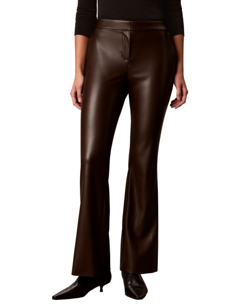Women's Diagonal Pocket Boot Leg High-Waisted Faux Leather Pants