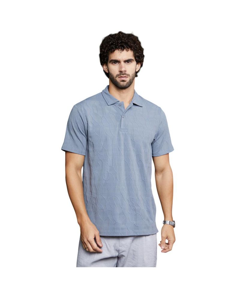 Men's Powder Blue Veined-Tactile Polo T-Shirt