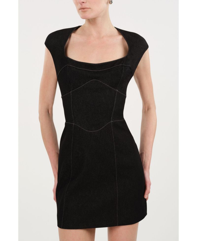 Women's Backless Mini Denim Dress with Built-In Cup Detail