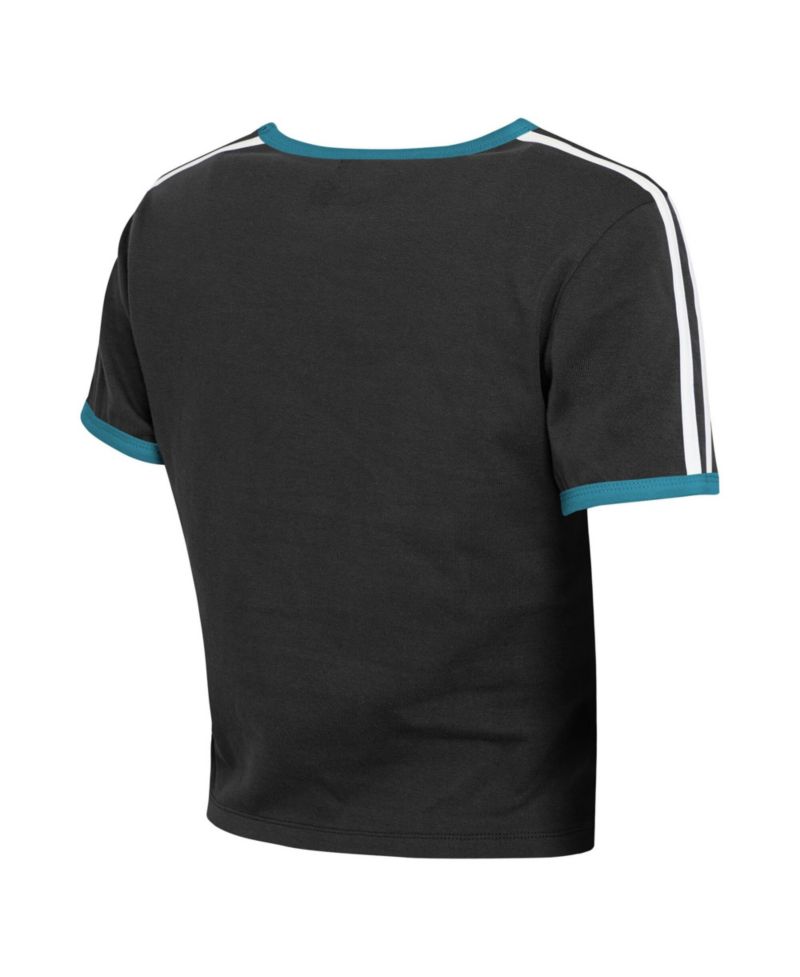 Women's Black Jacksonville Jaguars Cropped Throwback Ringer Baby T-Shirt