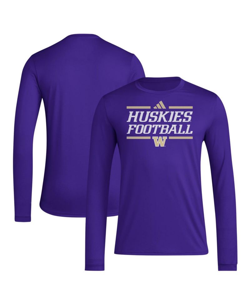 Men's Purple Washington Huskies Locker Football Pre-Game AEROREADY Long Sleeve T-Shirt