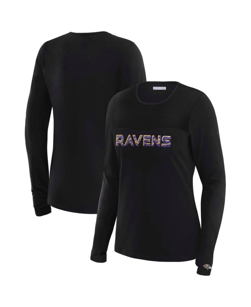 x Gracie Hunt Women's Black Baltimore Ravens Mesh Panel Long Sleeve T-Shirt