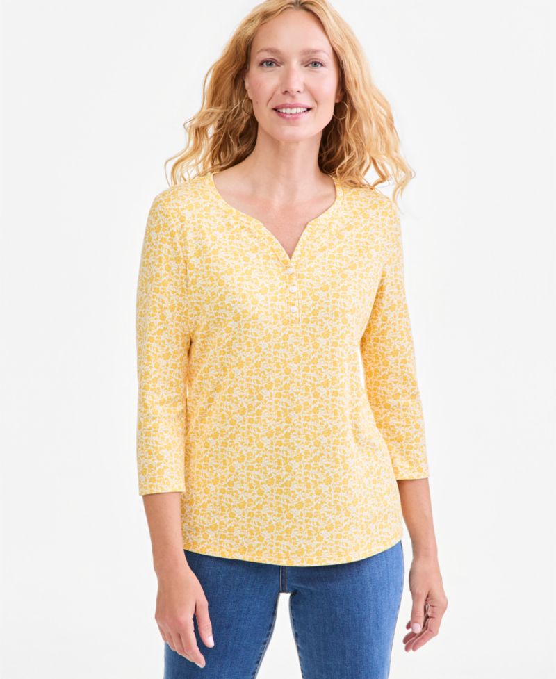 Women's Printed 3/4 Sleeve Henley Top