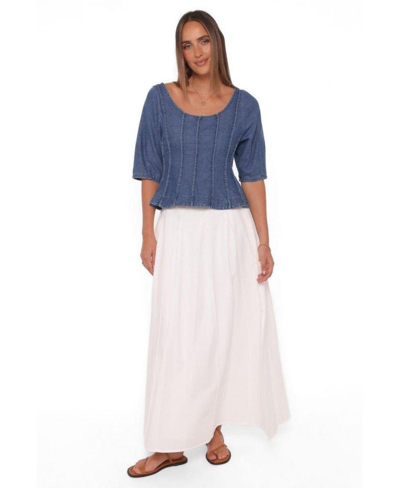 Women's Saylor Denim Peplum Scoop Neck Top