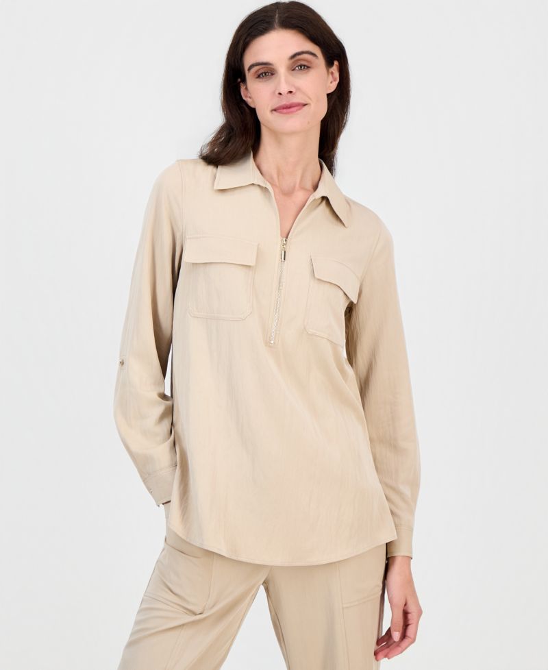 Women's Collared Half-Zip Roll-Tab Shirt