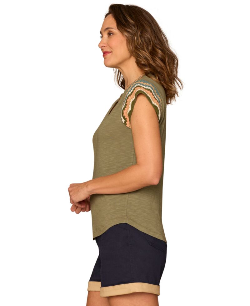 Women's Notched V-Neck Short-Sleeve Top