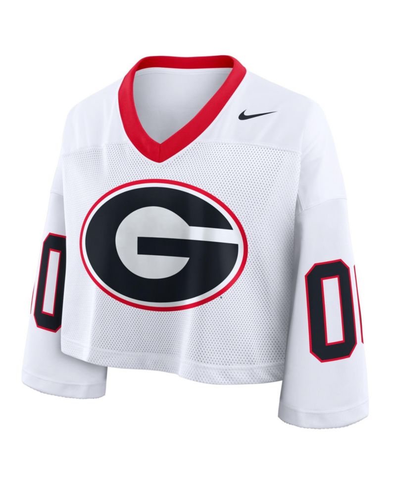 Women's White Georgia Bulldogs Oversized Logo Cropped Fashion Jersey