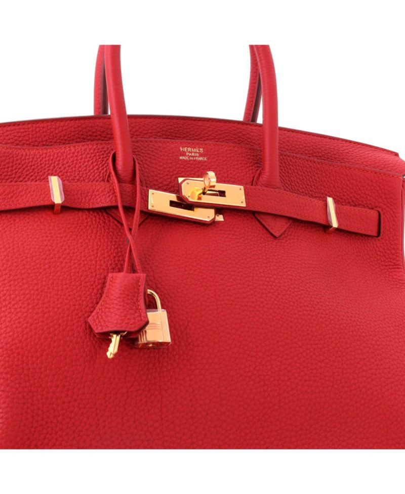 Pre-Owned Hermes Birkin 35 Handbag Red Togo with Gold Hardware