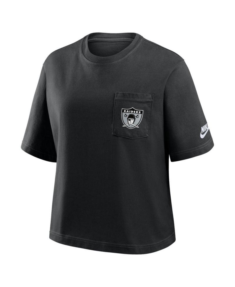 Women's Black Las Vegas Raiders Rewind Pocket Boxy T-Shirt