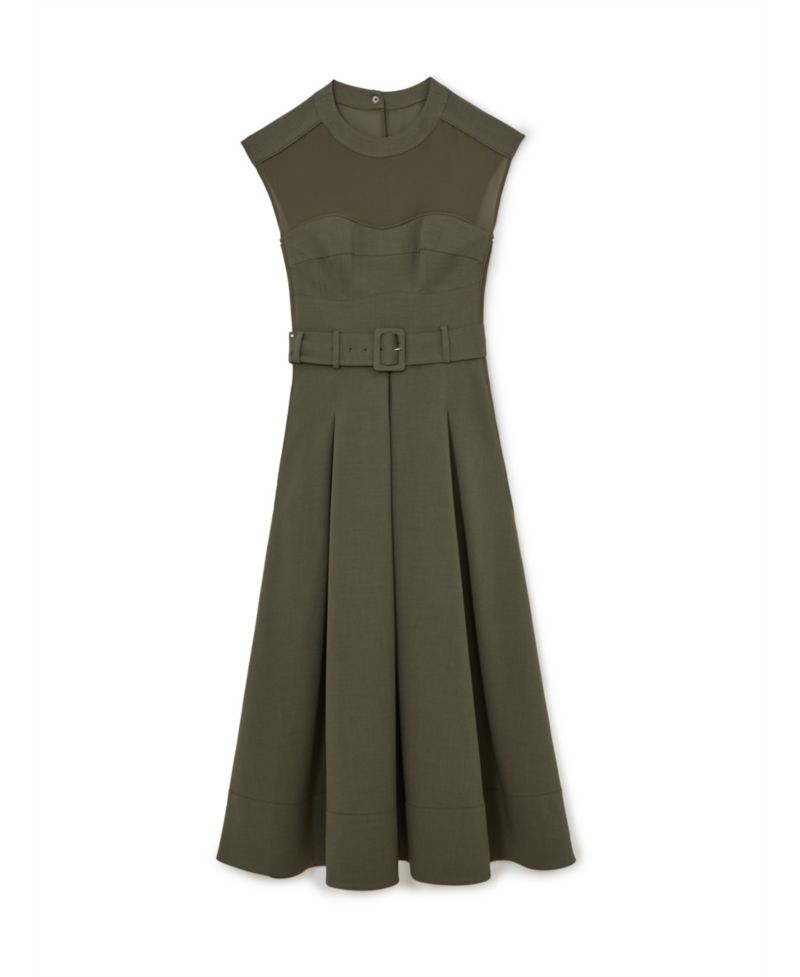 Petite Ava Fit & Flare Belted Pleated Dress