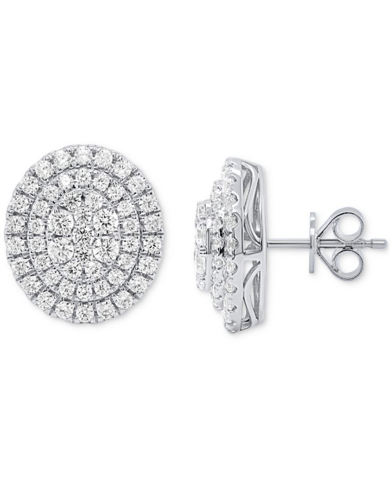 Lab Grown Diamond Double Halo Cluster Stud Earrings (2 ct. t.w.) in Sterling Silver or 14k Gold-Plated Sterling Silver
