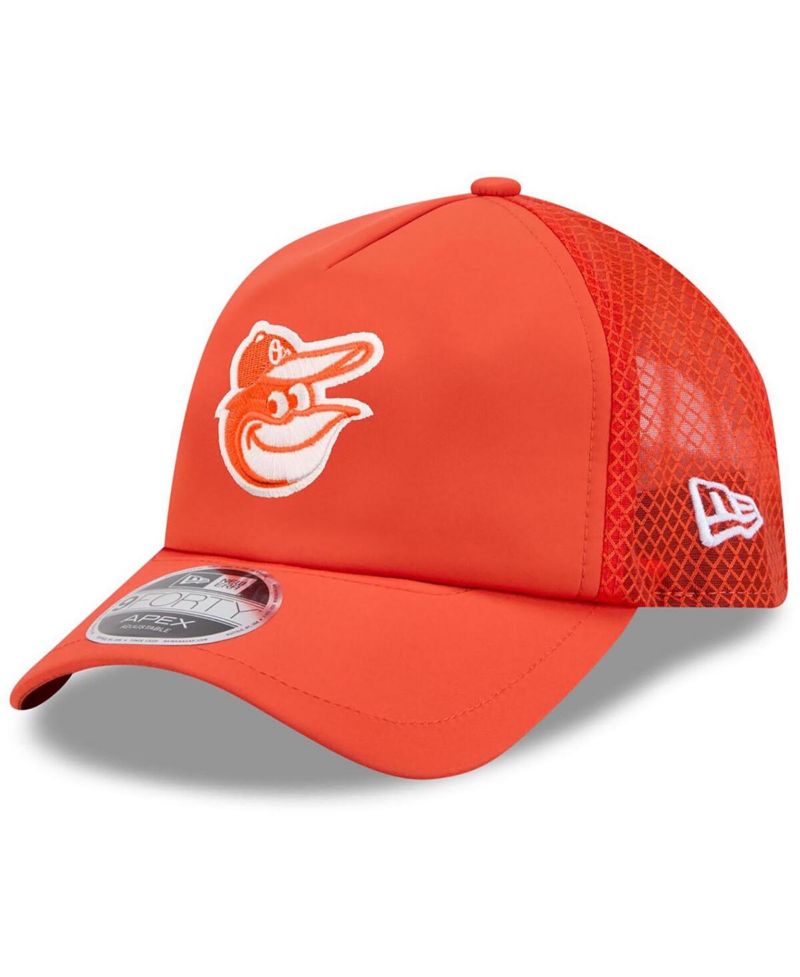 Men's Orange Baltimore Orioles 2026 Batting Practice Apex 9FORTY Adjustable Trucker Hat