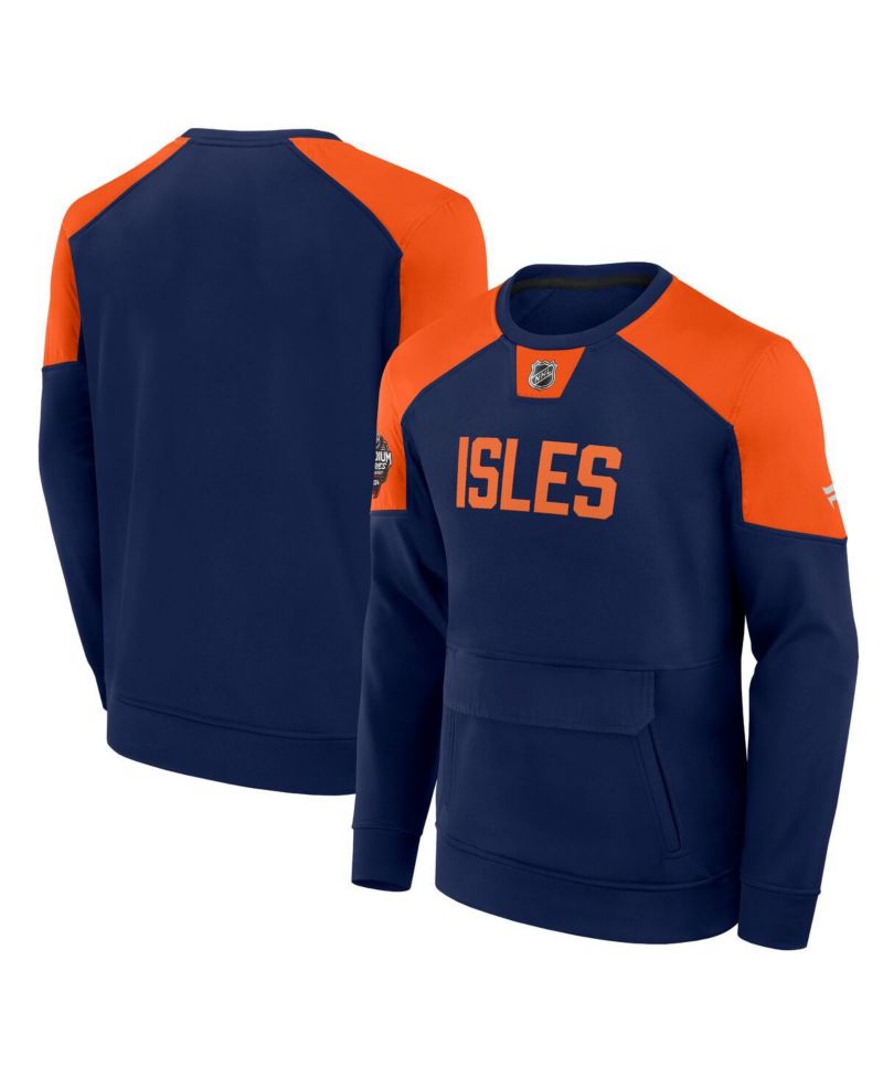 Men's Navy New York Islanders 2024 NHL Stadium Series Authentic Pro Fleece Logo Pullover Sweatshirt