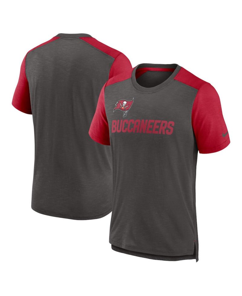 Men's Heathered Pewter/Heathered Red Tampa Bay Buccaneers Color Block Team Name T-Shirt