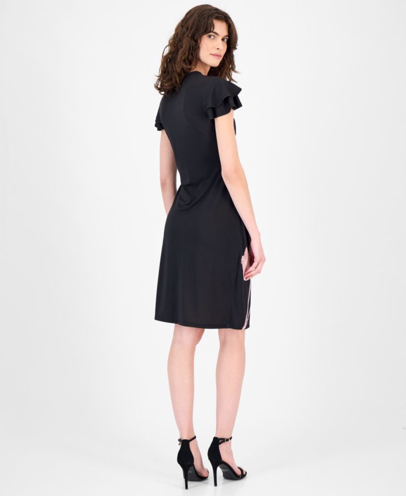 Women's Flutter-Sleeve Faux-Wrap Dress