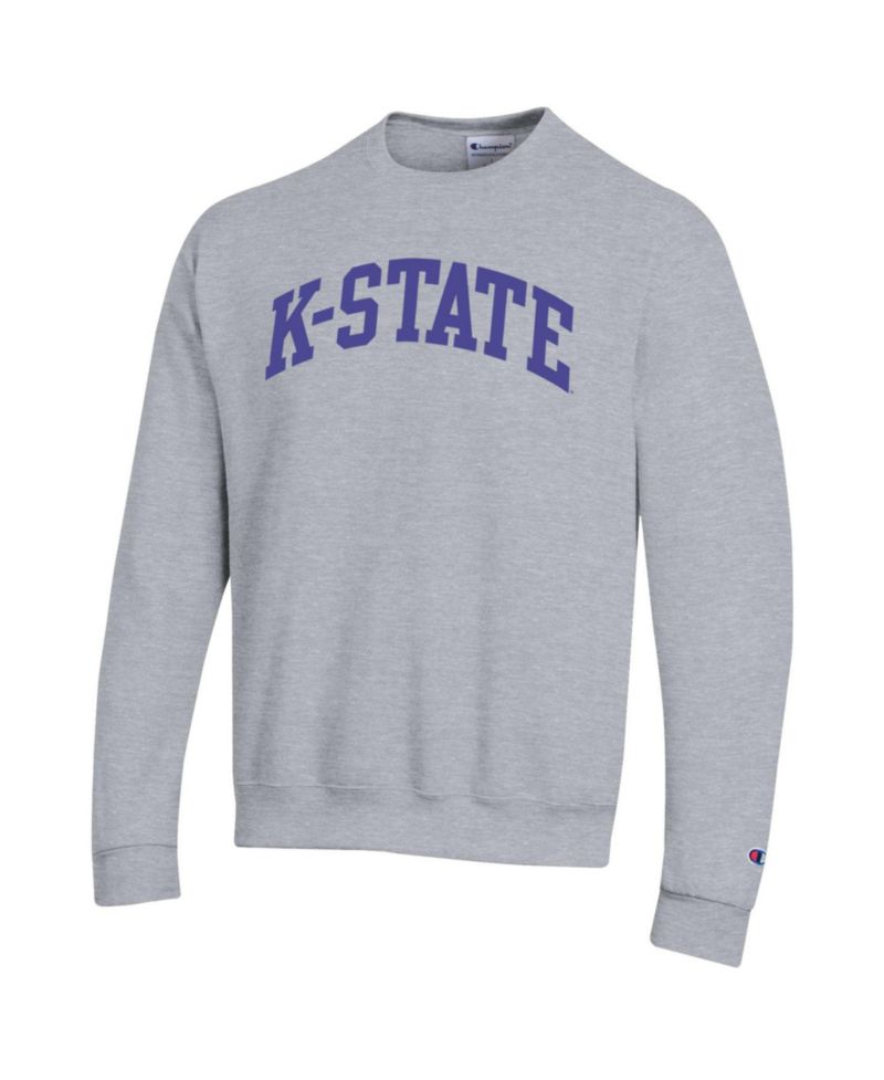 Men's Heather Gray Kansas State Wildcats Basic Arch Fleece Pullover Sweatshirt