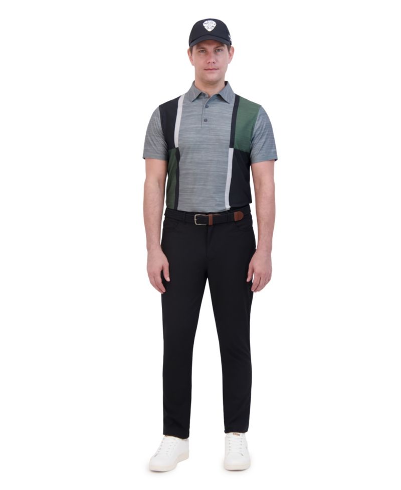 Men's Color Block Melange Tech Jersey Sports Fit Polo Shirt
