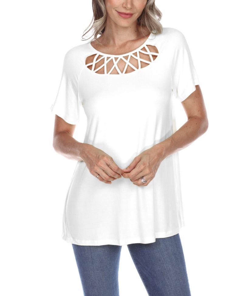 Plus Size Crisscross Cutout Short Sleeve Top