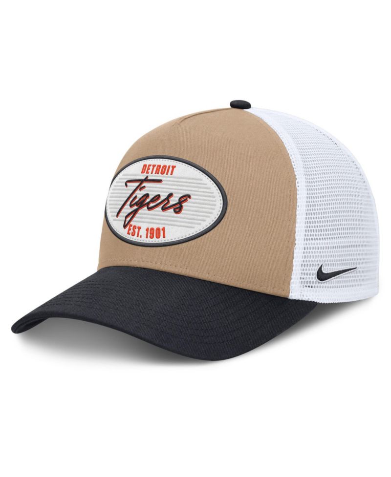 Men's Khaki/Navy Detroit Tigers Rise A-Frame Trucker Adjustable Hat
