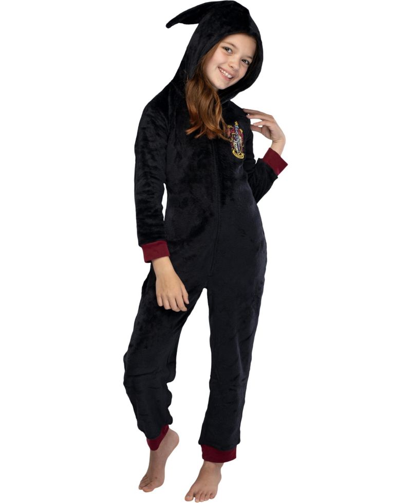 Hogwarts Houses Crest Girls' Hooded Pajama Kids Union Suit Loungewear