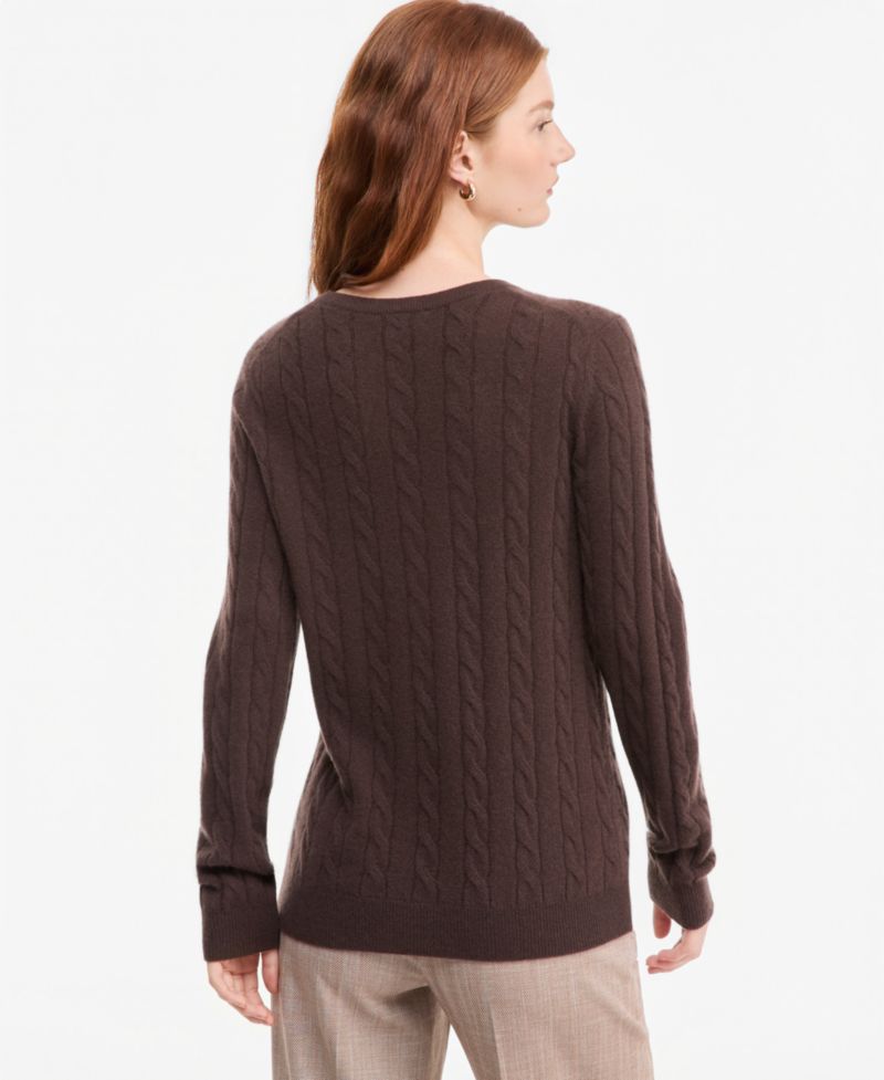 Petite Cable-Knit Crewneck 100% Cashmere Sweater