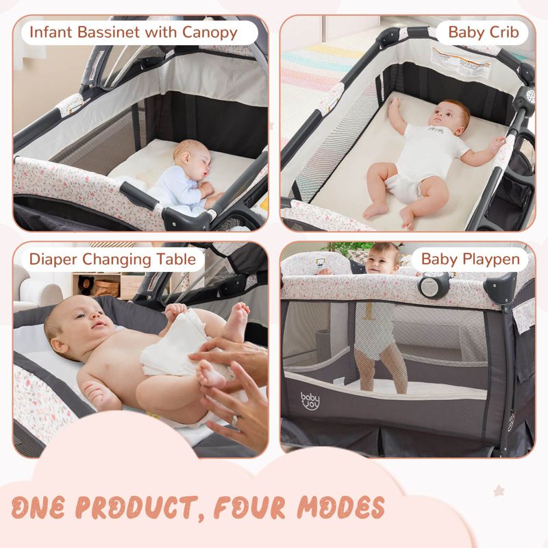 Pack Play Baby Diaper Changing Table 4 in 1 Foldable with Mattress