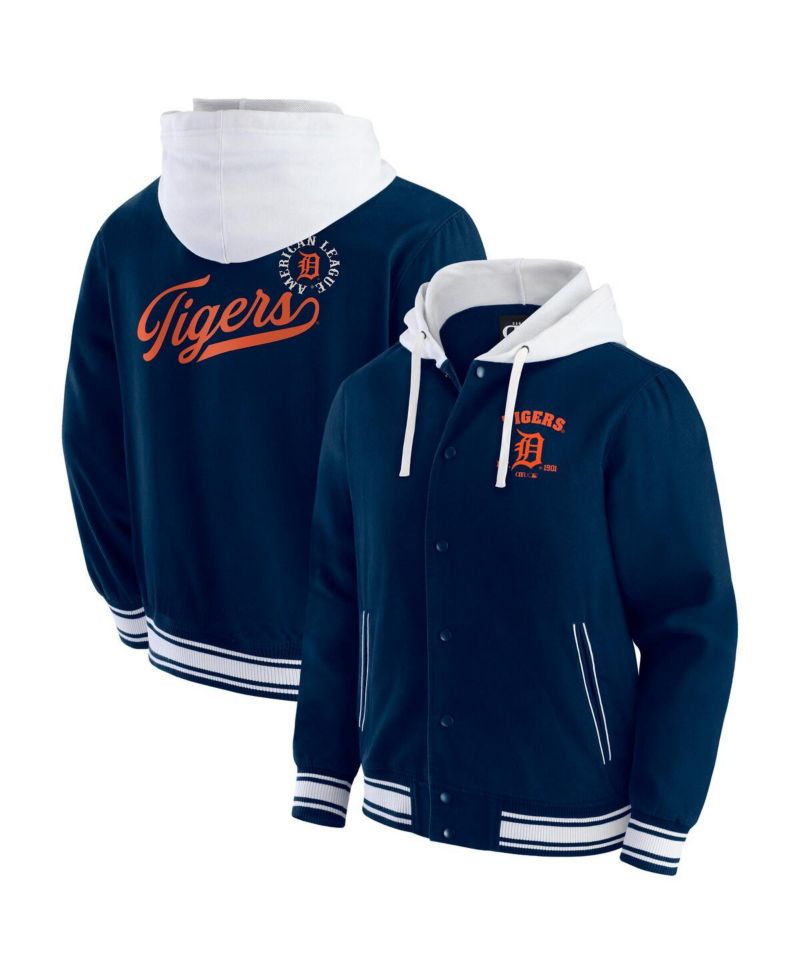 Men's Navy Detroit Tigers Full-Snap Hooded Jacket