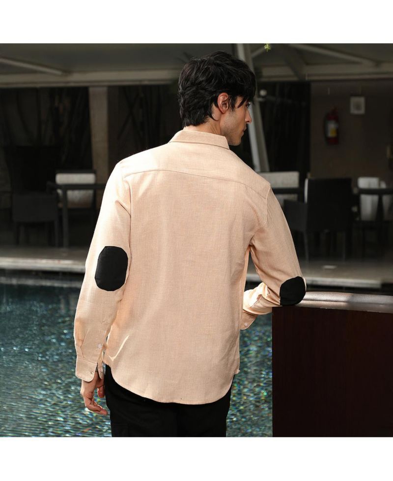 Men's Ecru Beige Solid Relaxed Shirt