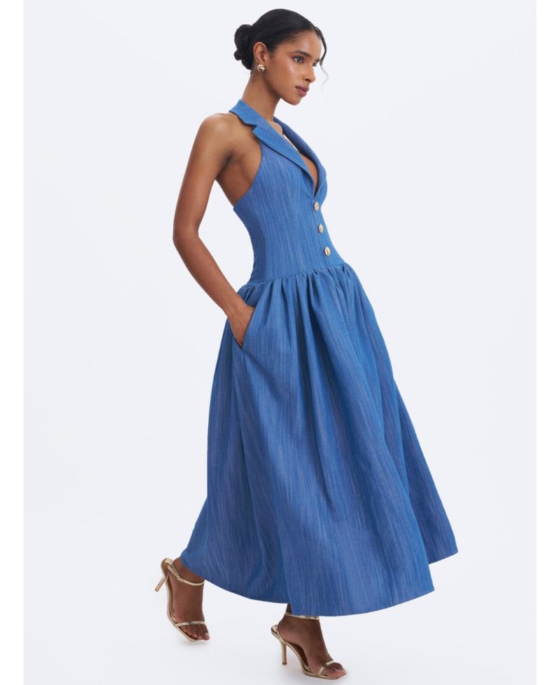 Women's Xyan Halter A-Line Sleeveless Denim Dress