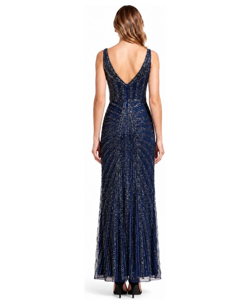 Women's Beaded V-Neck Long Gown