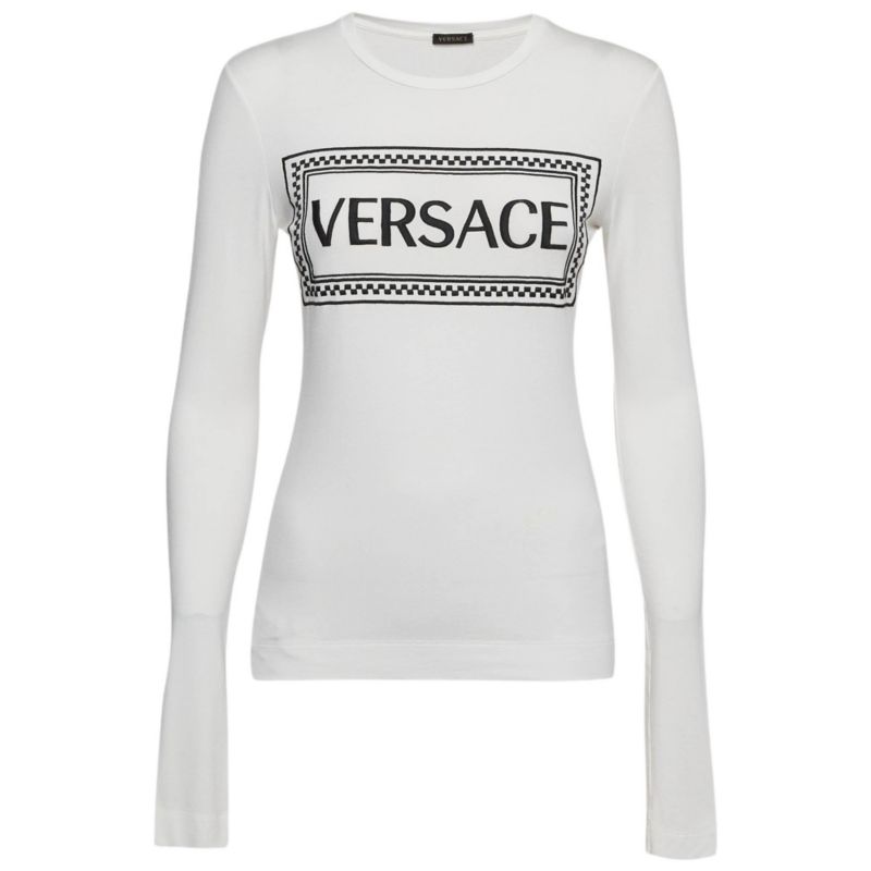 Women's White Logo Print Jersey Long Sleeve T-Shirt