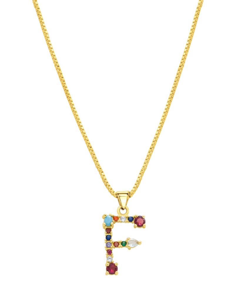 14K Gold-Plated Multi Color Stone Initial Necklace