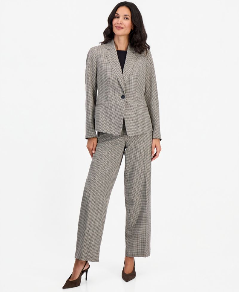 Women's Plaid Wide-Leg Jacket and Pants, 2-Piece Set
