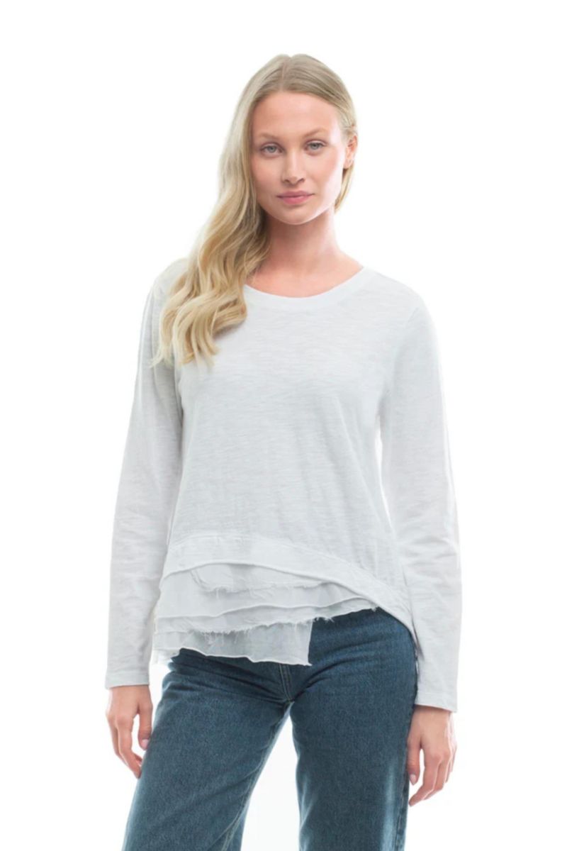 Women's Clothing Boxy Mixed Fabric Hem Tee