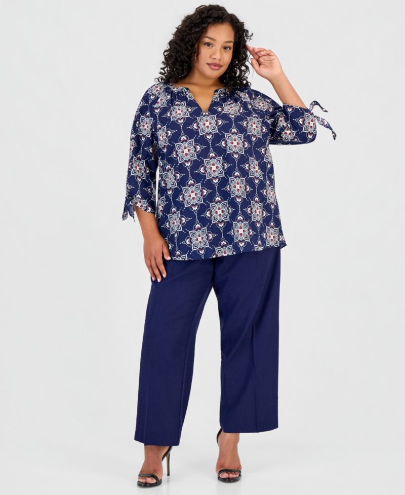 Plus Size Cotton Tie-Cuff Top