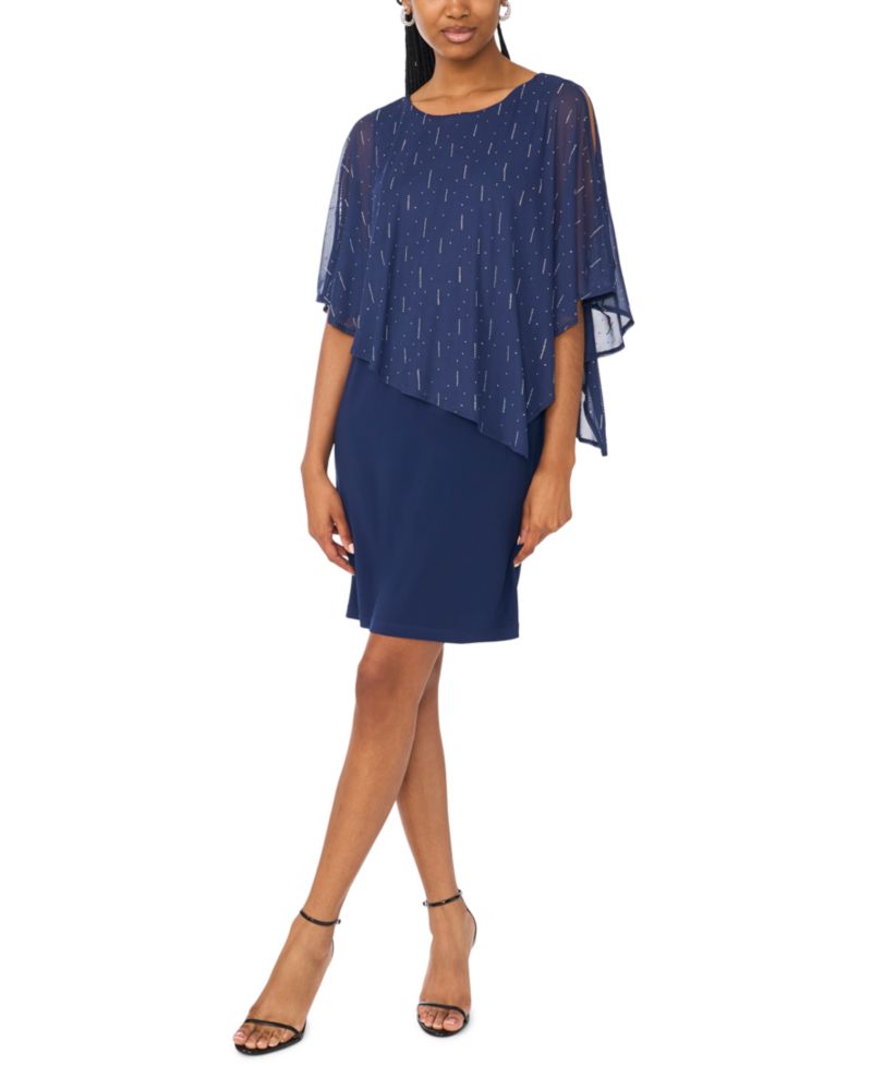 Women's Foil Cape Overlay Crewneck Mini Dress