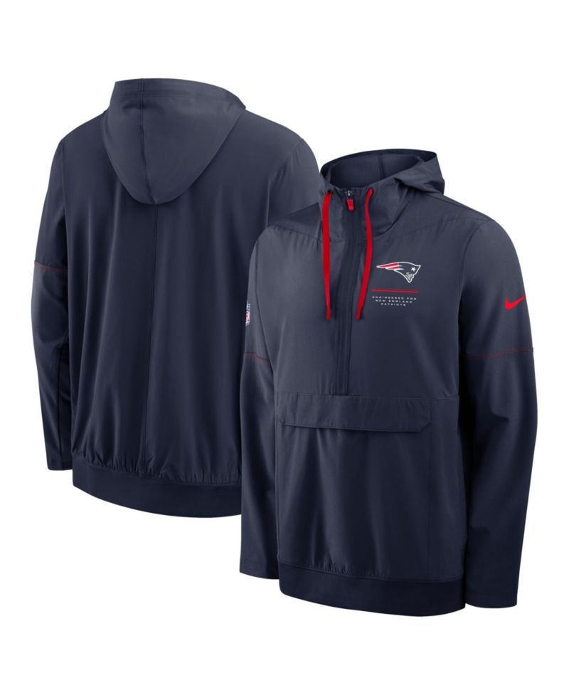 Men's Navy New England Patriots Sideline Anorak Half-Zip Hooded Jacket