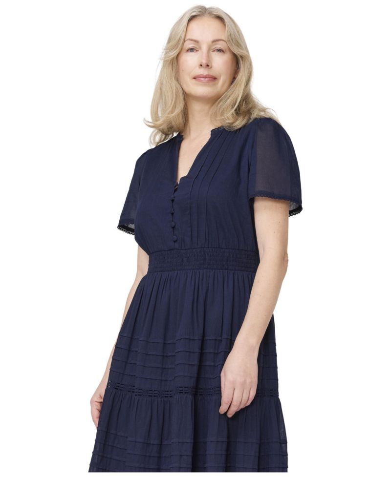 Women's Juniper V-Neck Tiered Short-Sleeve Cotton Midi Dress