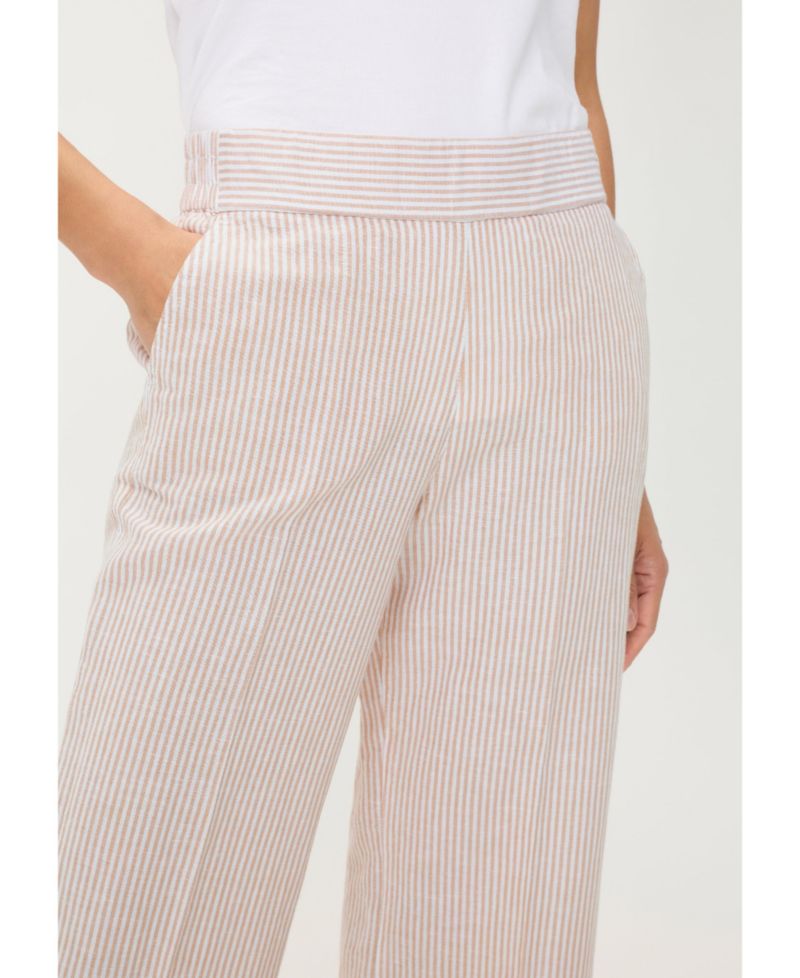 Women's Stripe Linen-Cotton Cropped Pant