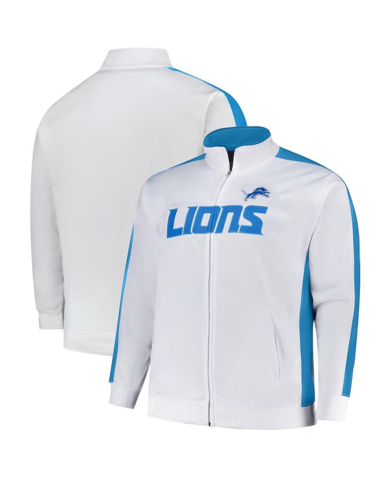 Men's White Detroit Lions Big & Tall Tricot Full-Zip Track Jacket