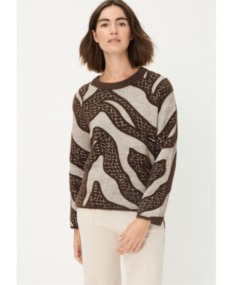 Abstract Modern Animal Feather Knit Pull-Over