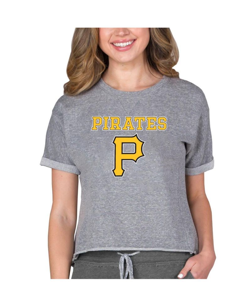 Women's Gray Pittsburgh Pirates Tri-Blend Mainstream Terry Short Sleeve Sweatshirt Top