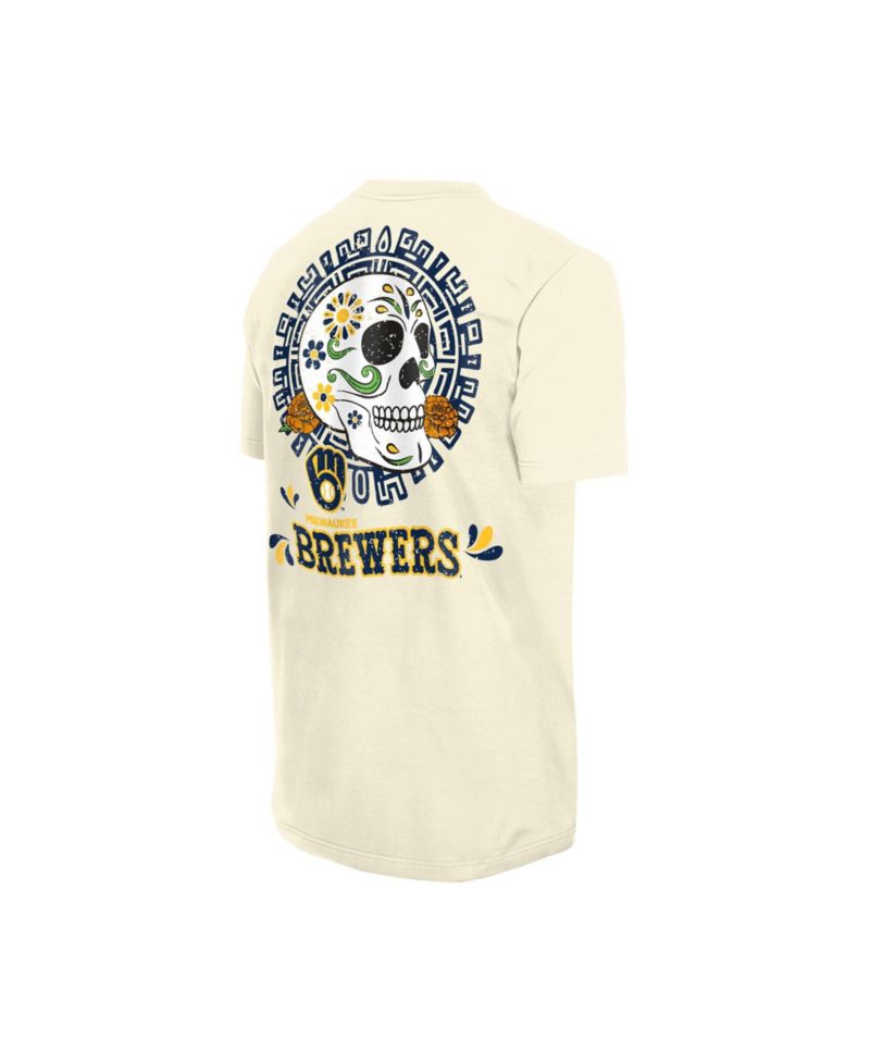 Men's Natural Milwaukee Brewers Dia de los Muertos Sugar Skull T-Shirt