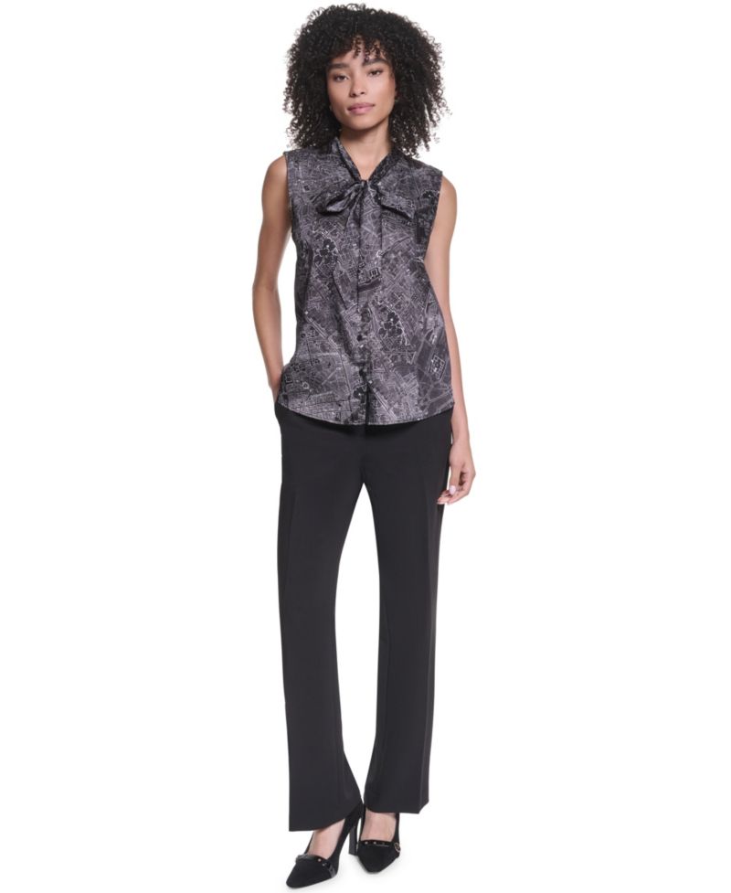 Women's Sleeveless Mock-Neck Button-Front Blouse