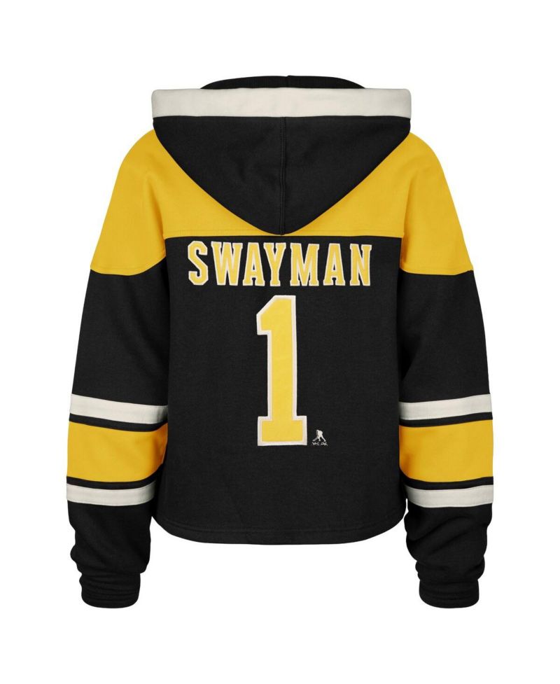 Women's Jeremy Swayman Black Boston Bruins Superior Lacer Cropped Pullover Hoodie