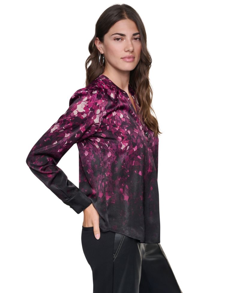 Women's Long-Sleeve Printed Satin Blouse
