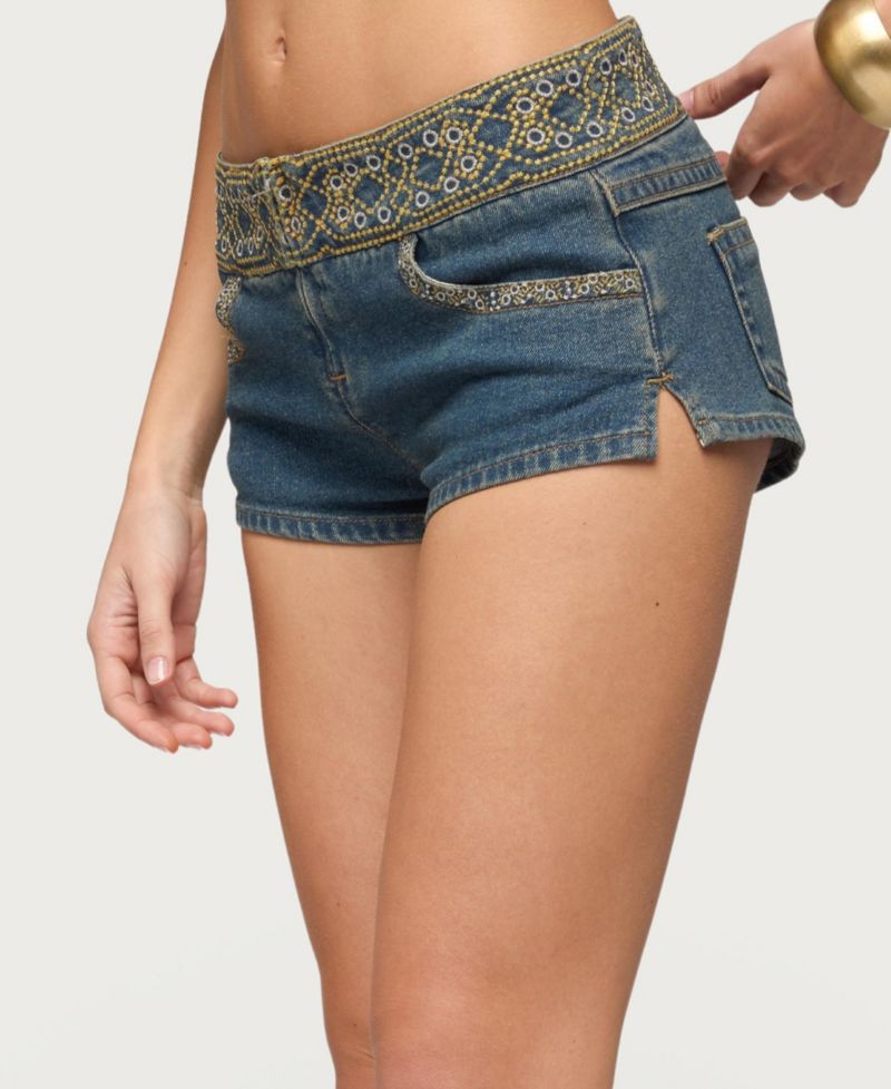 Women's Zera Embroidered Denim Micro Shorts