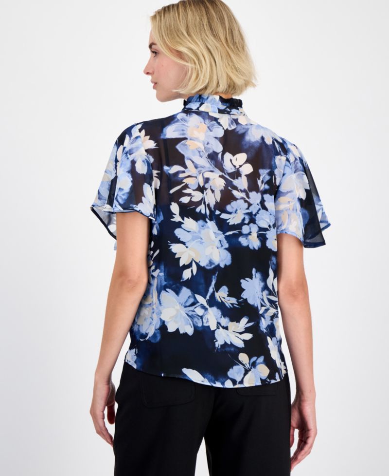 Women's Pleated-Front Flutter-Sleeve Blouse