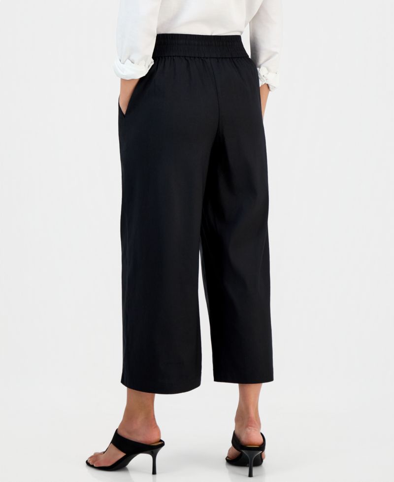 Petite Cropped Linen Wide-Leg Pants