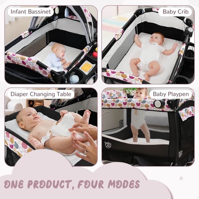 Pack Play Baby Diaper Changing Table 4 in 1 Foldable with Mattress